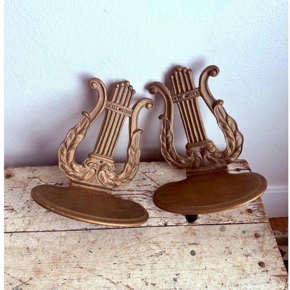 Vintage Gold Wall Shelves Pair Faux Carved Wood Florentine 1960s Syroco Wood